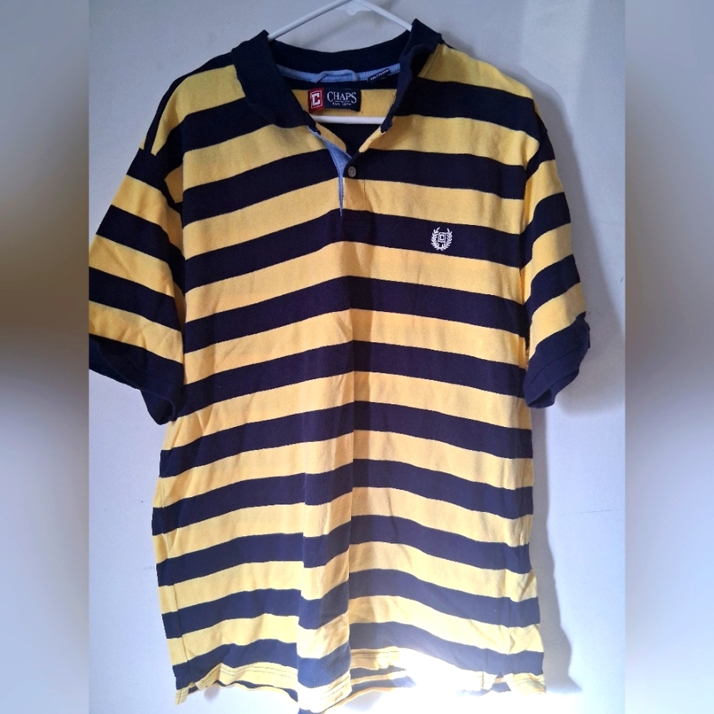 Chaps Mens Polo Size XXL Yellow Blue striped